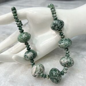 Green Jasper Large & Small Beaded Silver 18” 
Necklace